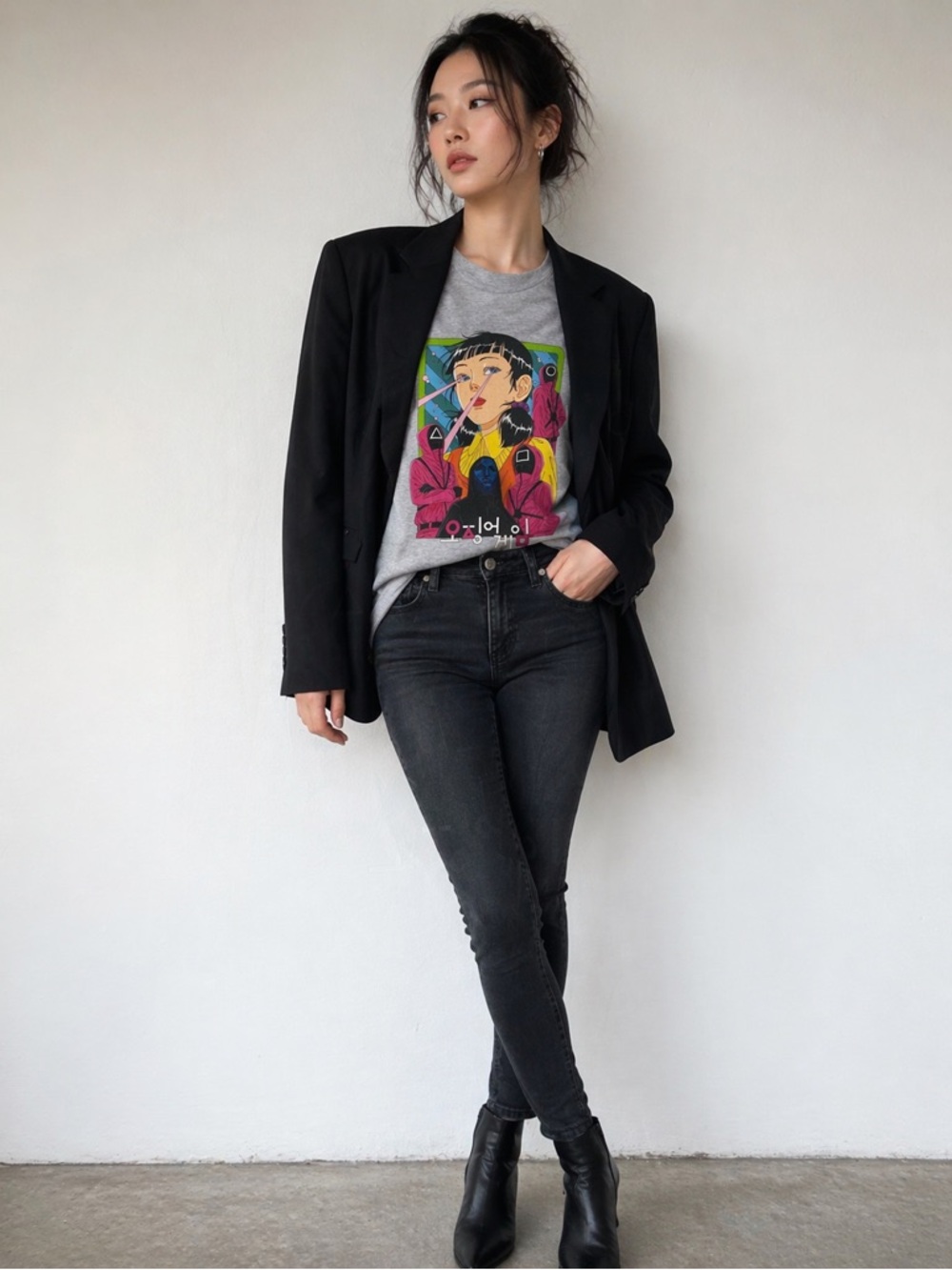 Netflix Series Unisex T-Shirt with Colorful Squid Game Anime Graphic.